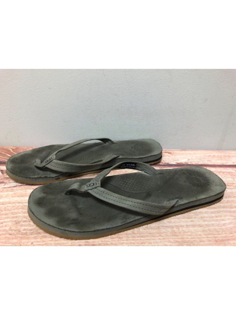 UGG Kayla Gray Nubuck Leather 3092 Flip Flop Thong Sandals Womens 9 (9d44)